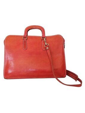 I Medici Leather Briefcase & Laptop Bag Rare Red Italian Leather Bag w/ Strap